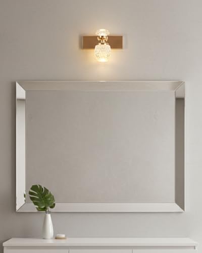 Image of swanart Rose Gold Crystal Wall Sconce - Modern LED Wall Light with Diamond Cut Glass Shade, Dimmable, Energy Efficient, Ideal for Living Room, Bedroom, and Hallway Decor