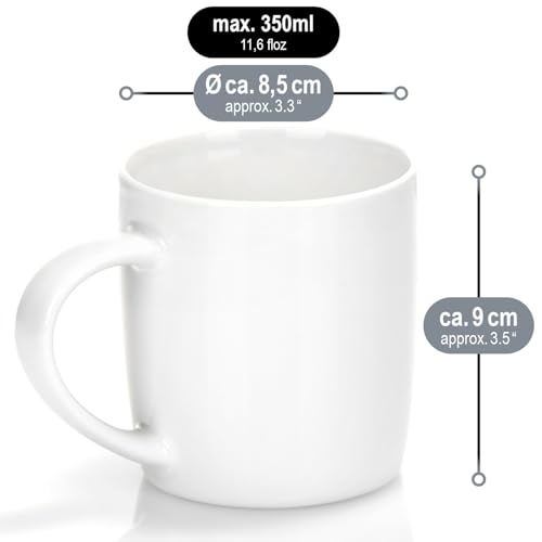 com-four® 6x Kaffeebecher aus Porzellan - Kaffee-Tasse im modernem Design - Basic Kaffeepott White für Kalt- und Heißgetränke - 330 ml