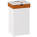 Function Home Trash Can Cabinet, 13 Gallon Kitchen Garbage Can with Deodorizing Function, Dog Proof Trash Can, Wooden Recycling Trash Bin Cabinet with Lid for Home Kitchen Bathroom, White Honey