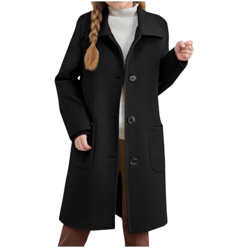 Generisch Abrigo de lana para niña, abrigo de invierno, abrigo clásico con botones y bolsillos, chaqueta de invierno larga monocolor, gabardina para niñas, otoño e invierno, para niños y adolescentes