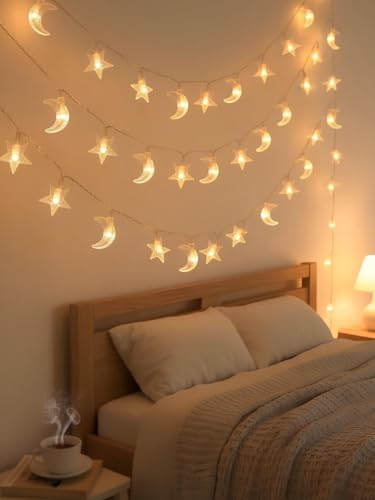 KEPABIGLE 30 LED Star and Moon String Lights Warm White Decorative Fairy Lights for Nursery Bedroom and Wedding Decor Battery Operated