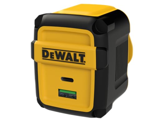 DEWALT 49.5W Dual USB i USB-C Szybka ładowarka EU adapter gniazdka, 2-portowa kompaktowa ładowarka ścienna do iPhone'a 17/16/15/14, Galaxy, Pixel, iPad - wytrzymała ładowarka czarny i żółty (kabel nie