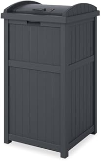 Suncast Outdoor Trash Hideaway, Resin Refuse Container w/ Lid, Cyberspace, 30 Gallon Capacity - Stylish Concealed Waste Storage for Patio, Backyard, Deck or Garden, Use 30-33 Gal. Garbage Can Liners