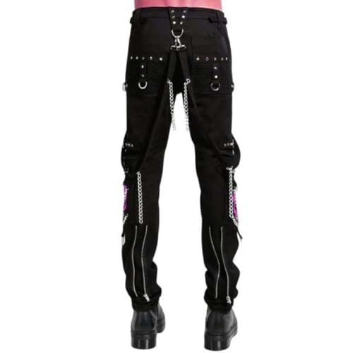 Unisex Slim Gothic Pant | Pink Super Skull Gothic Cyber Chain Goth Jeans Punk Rock Pants | Skull Gothic Pant2