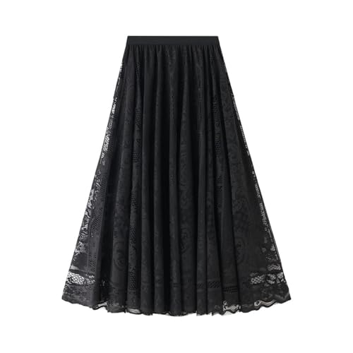 Womens Lace Tulle Skirt Elastic High Waist A-line Skirts Mesh Layered Fairy Skirt Pleated Tutu Midi Skirts 2025