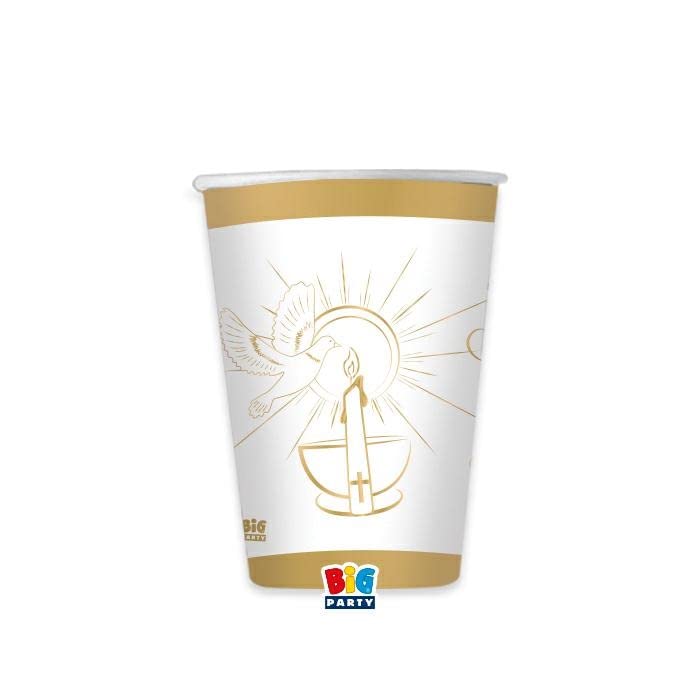 Big Party Vasos para confirmación Gold 250 cc, 8 unidades