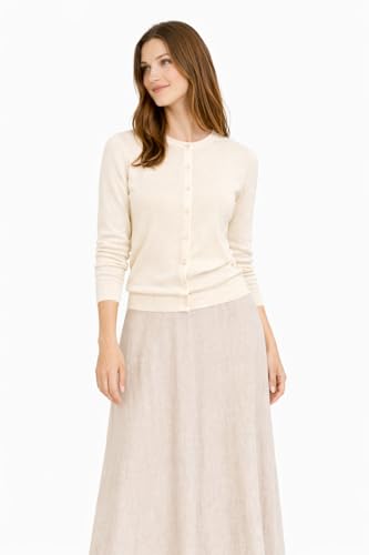 Image of State Cashmere Women's 100% Pure Cashmere Button Front Long Sleeve Crew Neck Cardigan Sweater