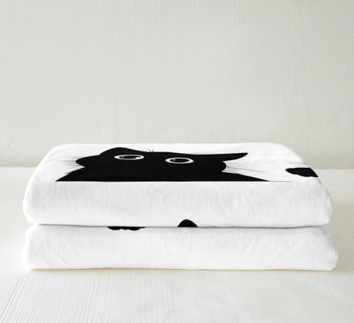 Image of Feelyou Black Cat Blanket for Kids Toddler Cute Pet Cats Pattern Fleece Throw Blanket Lovely Kitten Plush Blankets and Throws Super Soft Cozy Animal Sherpa Blanket for Couch Bed Sofa 50 inchx60 inch White