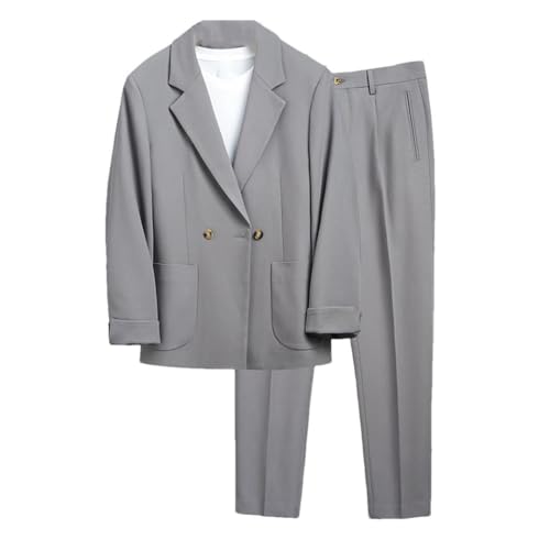 Mens Korean Style Suit Set Two Piece Light Luxury Blazer and Pants Business Streetwear Outfit