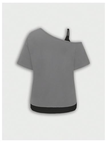 Image of SOLY HUX Women's Plus Size Y2k Tops Gothic Graphic Tees Trendy Short Sleeve Asymmetrical Neck T Shirts