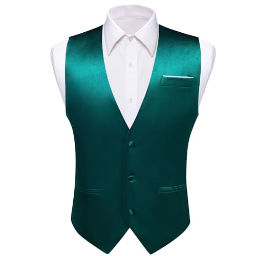 Image of Barry.Wang Vest for Men Business /Leisure Dress Suit Vests V-neck 2 Pockets Wedding Party Tuxedo Satin Waistcoat