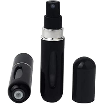 Skreened Frasco de spray atomizador de perfume recarregável de 5 ml, portátil, mini vazio, fácil de encher, com perfume pós-barba (Preto)