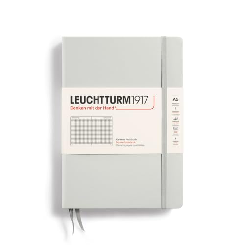 Image of LEUCHTTURM1917 - Notebook Hardcover Medium A5-251 Numbered Pages for Writing and Journaling (Light Grey, Squared)