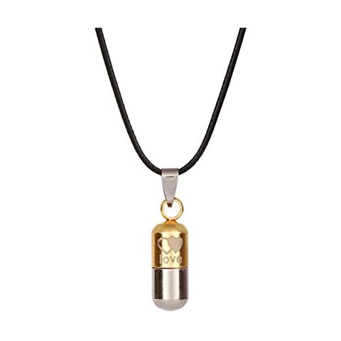 FOReverweihuajz Tiny Titanium Steel Lover Pill Bottle Pendant Necklace,Perfume Box/Ash Holder/Cremation Urn Unisex Jewelry Accessory - Yellow/Purple/Pink/Blue/Black Cover
