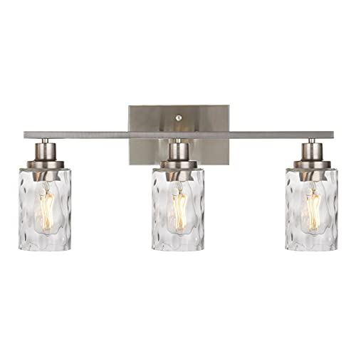 MELUCEE 3-Light Bathroom Lights Modern Vanity Lights Brushed Nickel Finish with Hammered Glass Shade, Industrial Wall Light Fixture for Bedroom Living Room Kitchen