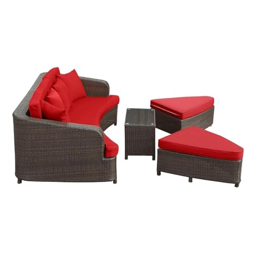 Image of BRISHI Outdoor /Pool Side /Garden /Balcony /Porch /Backyard /Terrace /Patio /Beach /Rectangular Sofa Sunbed Wicker and Rattan Daybed (Brown /Red)