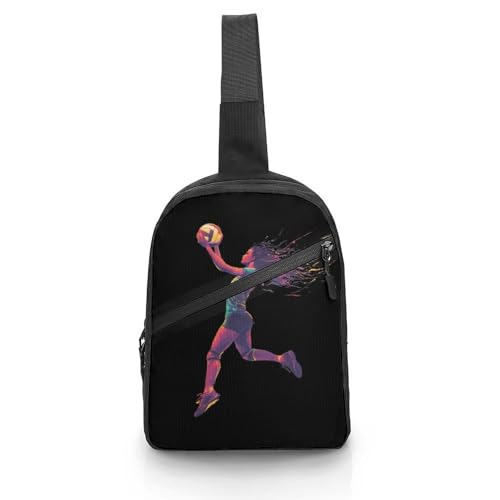 Volleyball Game Splash Chest Bag Foldable Crossbody Unisex Pack Travel Hiking Adjustable Shoulder Straps Sling Bags