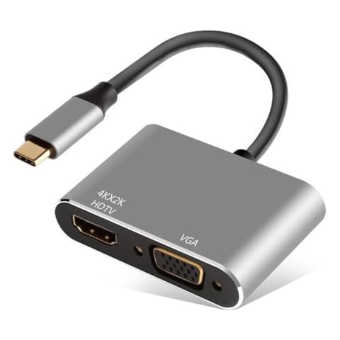 Znoogrn USB C to HDMI VGA Adapter, 2 in 1 Thunderbolt 3 Type-C to VGA 4K HDMI Converter for Dual Monitor Adapter Compatible with MacBook Pro, iPhone 16 15 Pro Max, Surface Pro, PC, etc Cover