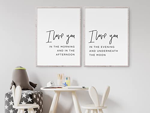 Image of HHLINXI Set Of 2 Canvas Prints I Love You In The Morning And In The Afternoon Nursery Sign Wall Art Love Quote Poster Painting For Kid's Room Bedroom Decor Unframed