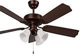 Luminance Heritage Home Oil Rubbed Bronze 52' Ceiling Fan Dual Mount 52HEH5ORB, 3x Turtle Light Kit (White Alabaster Marble Glass), Motor: 153 x 13mm Silicon Steel Motor, 12 Degree Blade Pitch
