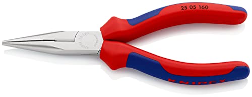 KNIPEX Flachrundzange mit Schneide (Radiozange) verchromt mit Comfort-Griffen 160 mm, 25 05 160 SB