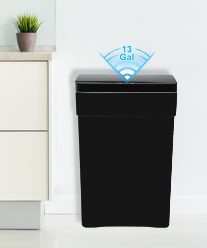 Bigacc 13 Gallon Touch Free Automatic Trash Can High Capacity with Lid for Kitchen Living Room Office Bathroom 50L Electronic Touchless Motion Sensor Automatic Trash Can-Black