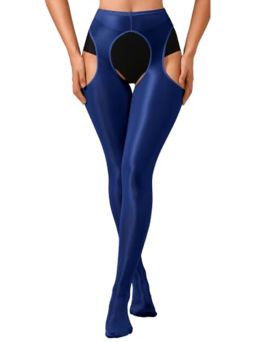 Image of ChiaoLezhee Sexy Shiny Tights, Sheer High-Waisted, Suspender Pantyhose For Women Rave Party Outfits Leggings Pants Exotic