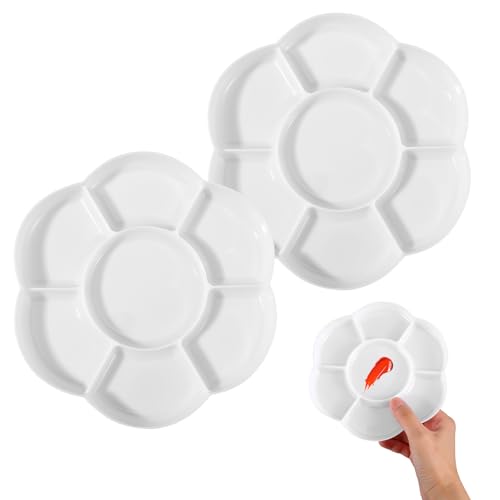 Lot de 2 palettes de mélange à 7 godets, plateau de peinture 17 x 17 cm, plateau porte-peinture en plastique pour aquarelle et acrylique, loisirs créatifs