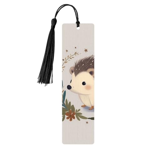 タッセル付きかわいい小さなハリネズミのしおり、女性、男性用の木製ブックマーク、本好きのためのハンドメイドブックマーク、読書ページマーカー木製タグオーナメント、誕生日教師へのギフト。
