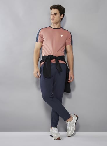Image of TECHNOSPORT Men's Slim Fit Color Block T-Shirt, Technocool Quick Dry Anti-Microbial Short Sleeve Sports Tee for Gym, Running, Training & Everyday Wear
