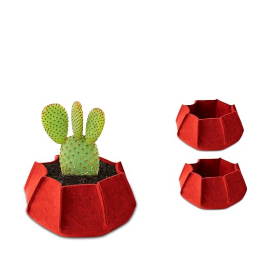 Image of Geo Fabric Grow Bags for Plants 10X3 Inch (Pack of 3) | 400 GSM Heavy Duty UV-Protected Round Maroon Colour Plant Bags for Terrace and Vegetable Gardening | Strong & Reusable|