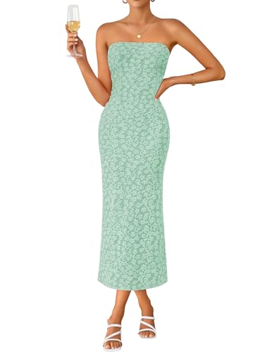 Image of ZESICA Women's 2026 Summer Floral Strapless Bodycon Midi Dress Off Shoulder Beach Formal Cocktail Wedding Guest Long Dresses