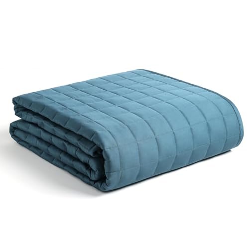 YnM Exclusive 30 lbs Weighted Blanket, Extra Heavy Organic Long Stapled Cotton Bed Blanket for Two Persons, Ideal for Queen or King Bed (88x104 Inches, 30 Pounds, Peacock/Grey Reversible)