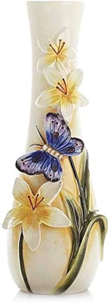Amazon.co.jp: 花瓶 フラワーベース 花器 蝶エンボスセラミック