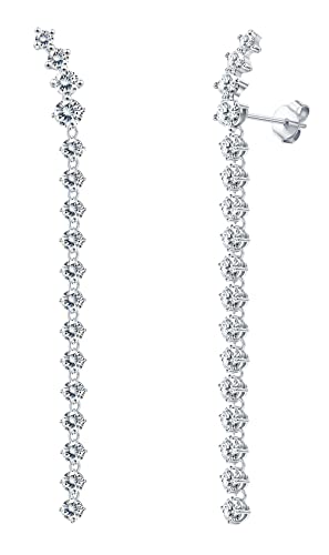 Kakonia Cubic Zirconia Pendientes largos para mujer Boda Plata Diamante Pendientes colgantes para novias Dama de honor para mujer, Estilo-A Cover