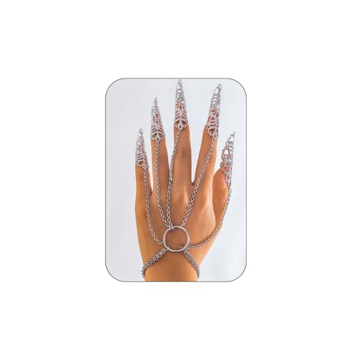 Gothic Finger Nail Tip Claw Bracelet Hollow Butterfly Floral Link Chain Slave Bracelet Belly Dance Gypsy Egyptian Harness Bracelet for Women