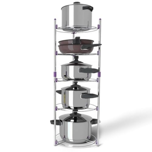 Pot Rack Pan Saucepan Stand 5 Tier Wire Shelving Unit Stand Home Multi-Functional Kitchen Pans Pots Storage Shelf Organizer Holder Standing for Home Kitchen Bath Room Study Living Room