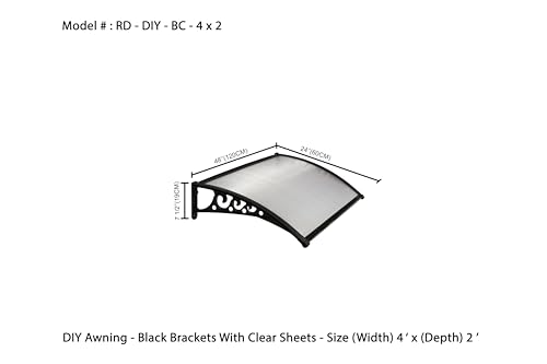 Image of CHENNAI Window Blinds and Shades DIY Polycarbonate Awning (Engineered Plastic Brackets) Window Sunshade Door Weather Shed Rain Canopy Awnings - 4'Width x2'Depth (Black Brackets & Clear Sheets)