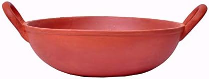 Vaghbhatt Clay/Earthen Kadhai for Curry/Dal/Frying/Vegetables (Brown, Large)