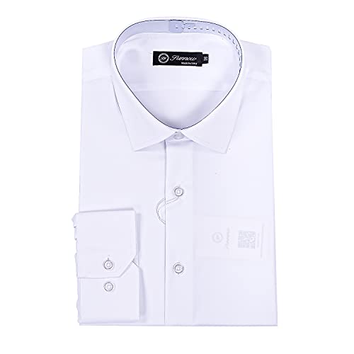 SUNNOW Men's Slim Fit Stretch Dress Shirt Long Sleeve Wrinkle Free Stretch Bamboo Work Shirt (White, 16.5, x_l)
