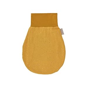 KraftKids Trappelzak mousseline gouden stippen op geel voor de herfst/winter van mousseline katoen en warme fleece verkrijgbaar in twee maten