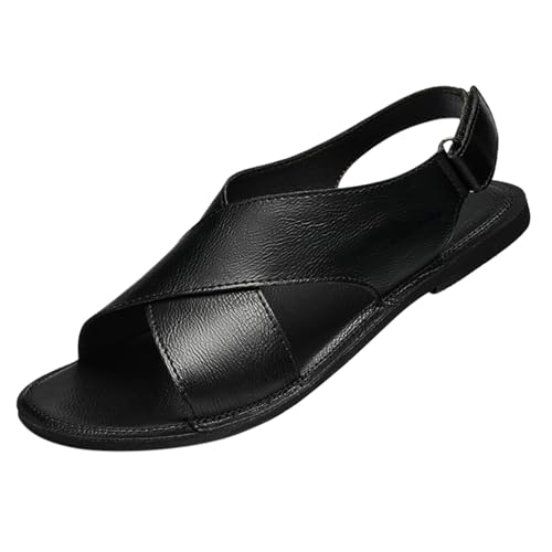 Sandales de plage pour homme en cuir : chaussures de loisirs plates et légères