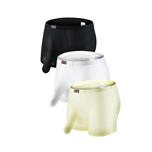 Men's Ice Silk Solid Color Separate Pouch Boxer Briefs