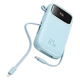 Carregador portátil Baseus Power Bank, carregador de telefone portátil de carregamento rápido de 22,5 W com cabo de saída USB-C e iOS integrado, bateria portátil com display LED (Azul, 10000mAh)