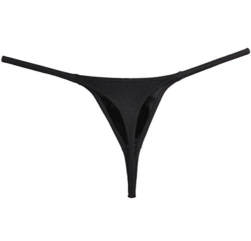 Jaxfstk Men's Spandex Micro Thong Gay Men T-Back G-String Jockstrap Underwear Pouch Tanga Black M #TOP1