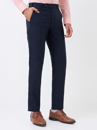 Image of Park Avenue Men's Regular Fit Mid Rise Neo Fit Checks Pattern Polyester Blend Flat Front Formal Trouser