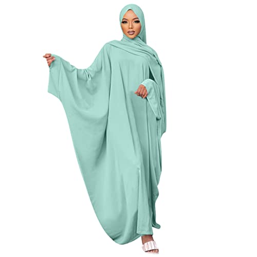 Kaftan arabe vert clair avec hijab, coupe papillon Moyen-Orient
