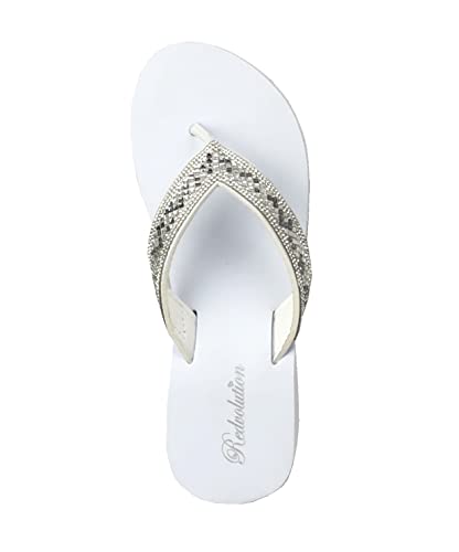 Image of REDVOLUTION New Women's Rhinestone Sandals Platform T-Strap Jewel Sandals High Wedge Flip Flops