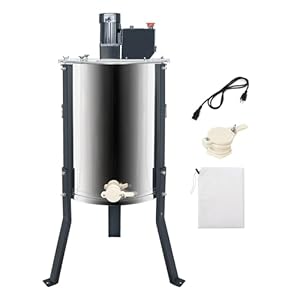 BeeCastle 3 Frame Electric Honey Extractor Stainless Steel Honey Processing Equipment, Powered Honeycomb Drum Spinner with Transparent Lid and Height Adjustable Stand