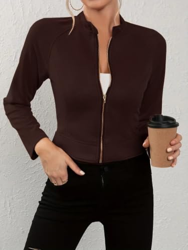 Image of Leriya Fashion Slim Fit Zip-Up Women Summer Jacket | Long Sleeve Stand Collar | Casual Biker Style Crop Top Summer Collection for Women | Lightweight Zipper Short Jacket for Office & Everyday Wear